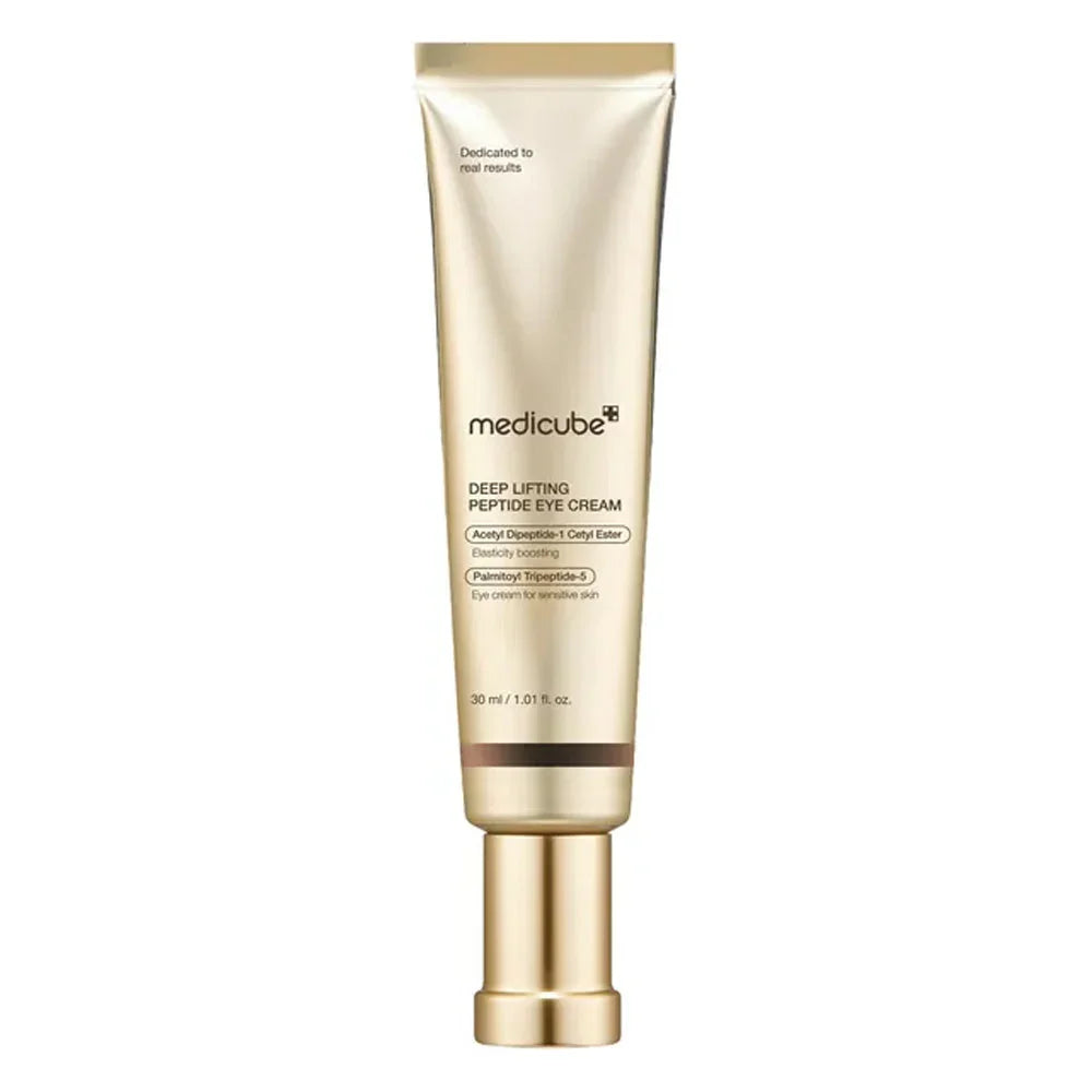 Gold tube of Medicube Deep Lifting Peptide Eye Cream for sensitive skin, 30ml