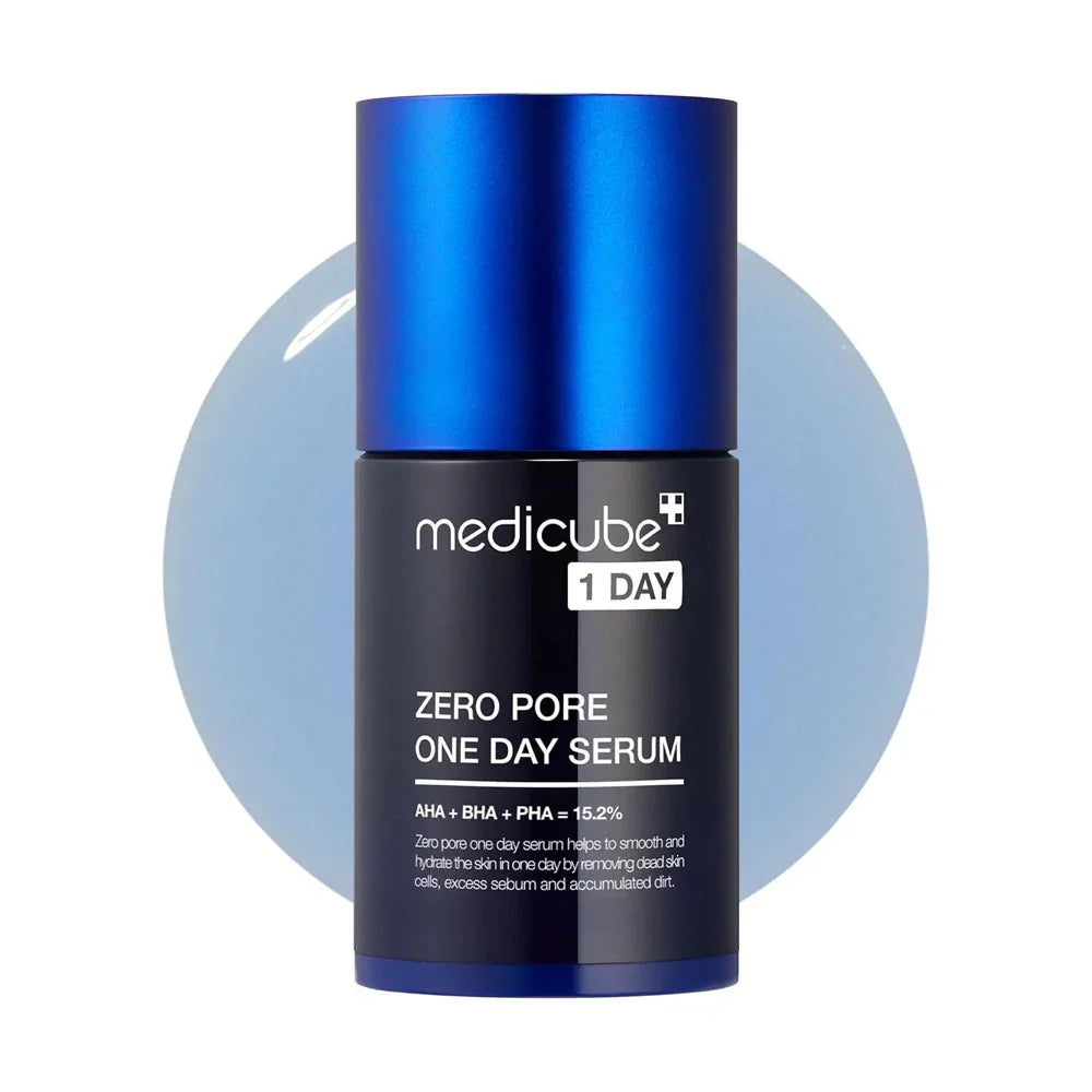 Medicube Zero Pore One Day Serum bottle with blue cap, skincare for pores and smoother skin